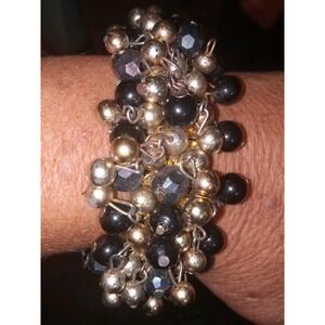 Vintage Cha Cha Expansion Beaded Bracelet Cascading Black Beads Goth